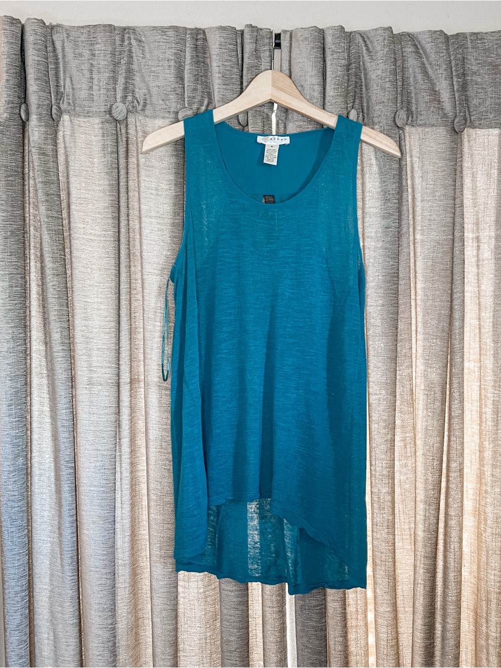 Kenar Teal Sleeveless High-Low Linen Blend Tank Top Size Medium